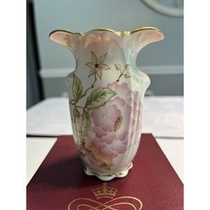 Vintage Royal Worcester Palissy Floral Gold Rim 4” Vase - IOB